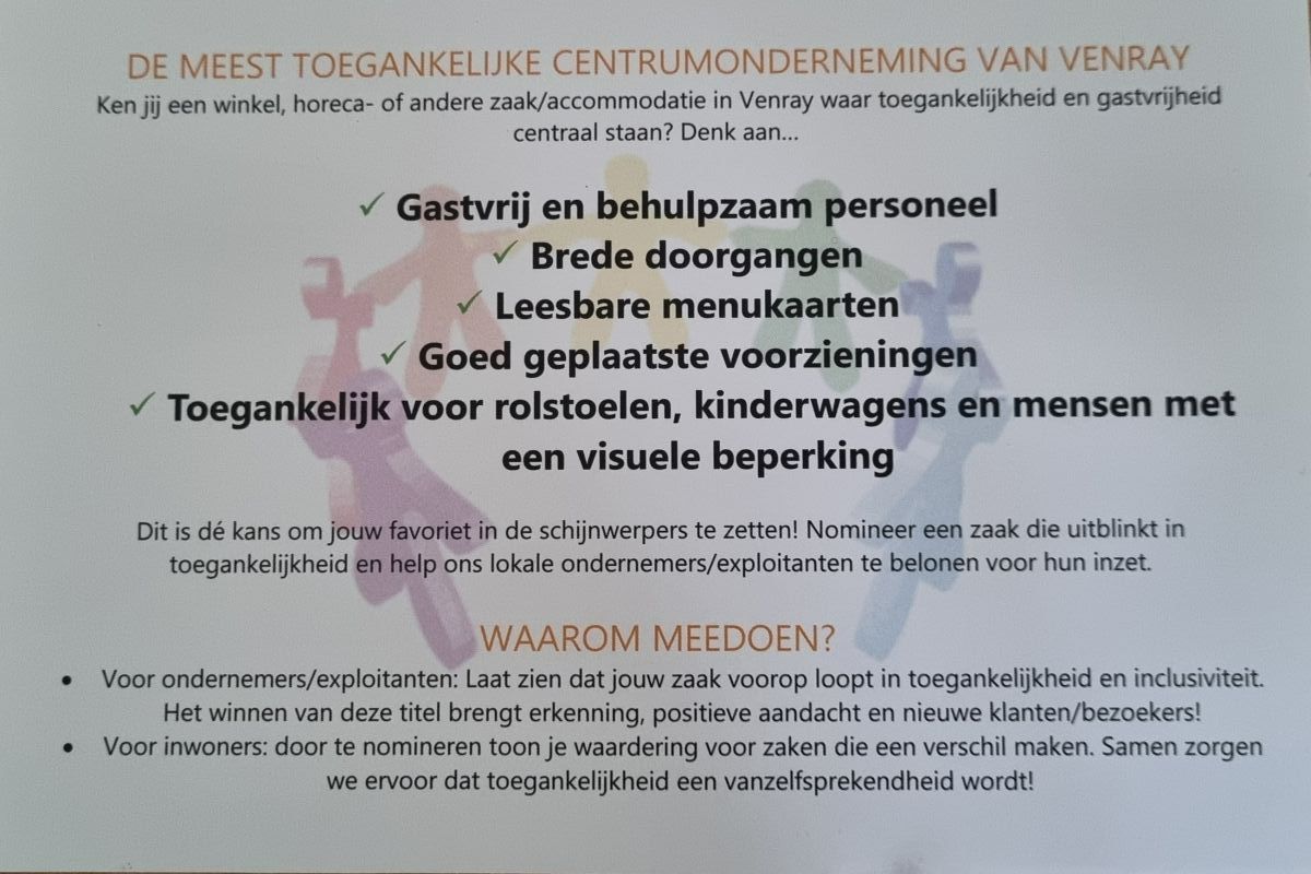 Verkiezing meest toegankelijke centrumonderneming in Venray